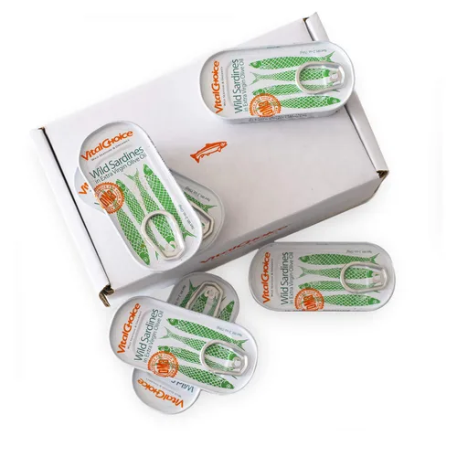 Vista 3 de Vital Choice Sardinas silvestres en aceite de oliva virgen extra, latas de 2 onzas (paquete de 6)