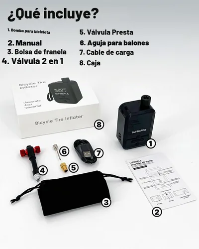 Vista 8 de URTOPIA Bomba eléctrica para bicicleta, bomba de aire de inflado rápido con medidor, hasta 150 PSI, disipación de calor eficiente, recargable