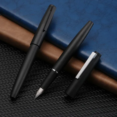Vista 5 de Jinhao 80 pluma estilográfica de fibra de carbono cepillada negra con convertidor de tinta, 2 unidades, punta de 0.012 in