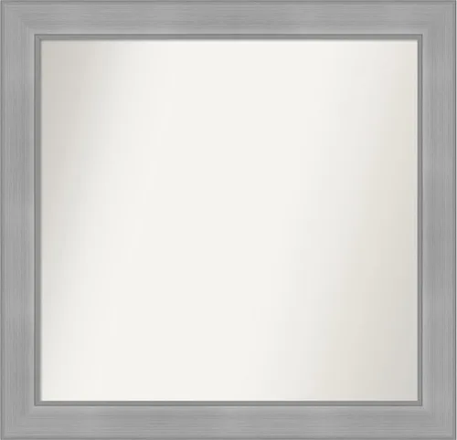 Vista 297 de Amanti Art Espejo de baño plateado para sobre el fregadero, 24 x 24 pulgadas, espejo cuadrado de peltre forjado a medida, marco de madera casual