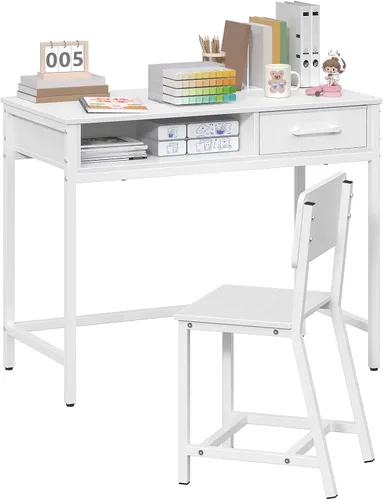 Vista 2 de MAHANCRIS Juego de escritorio y silla para niños, escritorio de escritura para estudiantes, escritorio de estudio para niños con clasificador