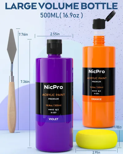 Vista 3 de Nicpro Juego de pintura acrílica grande de 24 colores (16.9 onzas), ricos pigmentos no tóxicos, suministros de pintura a granel para artistas