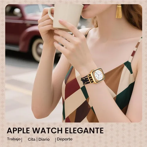 Vista 6 de VISOOM Pulsera bohemia con cuentas compatible con Apple Watch de 38/40/41/1.654 in para mujer – Correa elástica de iWatch para mujer para Apple