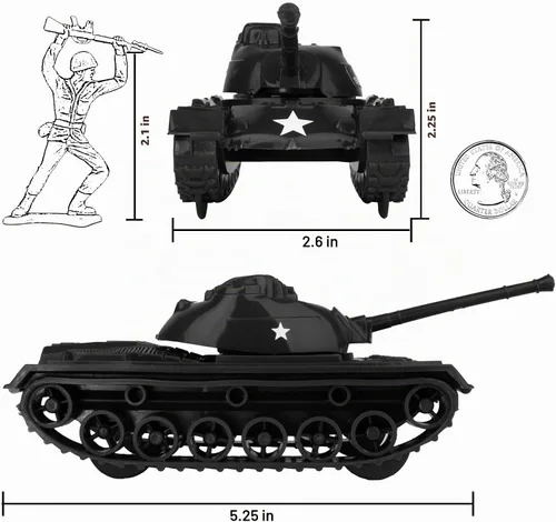 Vista 2 de TimMee - Tanques de juguete para hombres de plástico del ejército - Negro WW2 3pc - Hecho en Estados Unidos