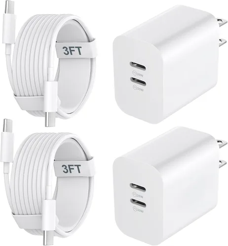 Vista 17 de Cargador para teléfono 15/16/17 Pro Max de carga rápida, bloque de carga USB C de doble puerto de 20 W con cable de carga USB C a C de 6.6 pies