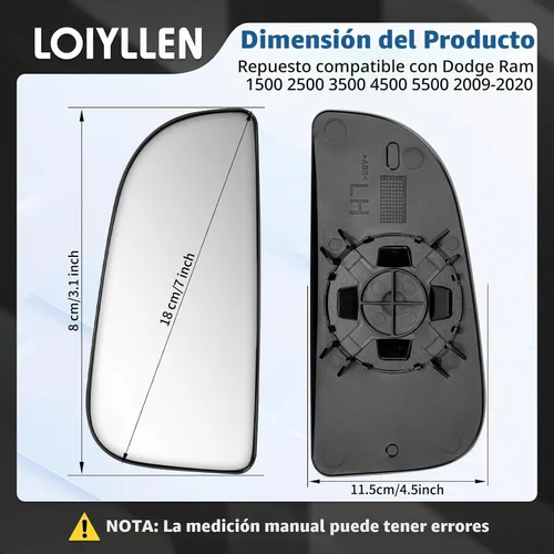 Vista 6 de Espejo lateral del conductor de repuesto para Dodge Ram 1500 2500 3500 4500 5500 2009 2010 2011 2012 2013 2014 2015 2016 2017 2018 2019 2020 - Lado