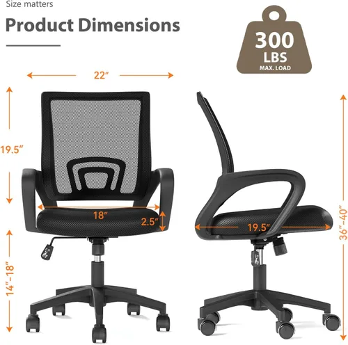 Vista 3 de OS MOTOR Silla de oficina en casa, silla de escritorio ergonómica de malla Negro