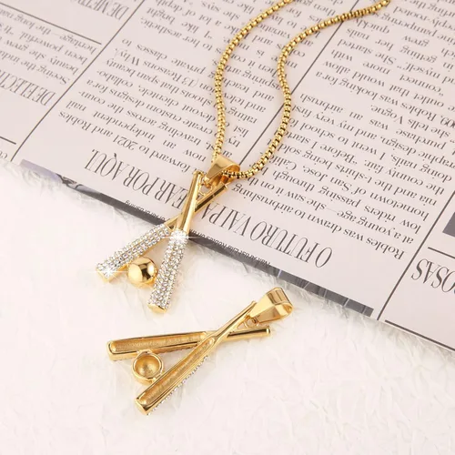 Vista 4 de AsAlways Hip Hop Jewelry Iced Out Cross Baseball Bat Pendant Sports 18k Gold Plated Necklace for Men Women