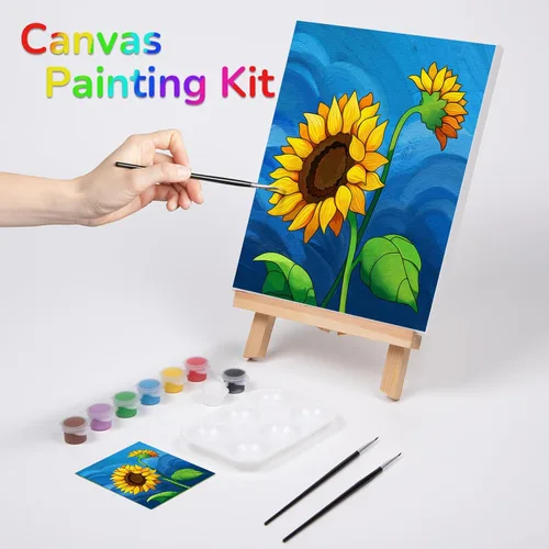 Vista 2 de VOCHIC Kit de pintura y sorbo Kit de pintura de lienzo predibujado para adultos y niños, kit de suministros de fiesta de pintura de lienzo