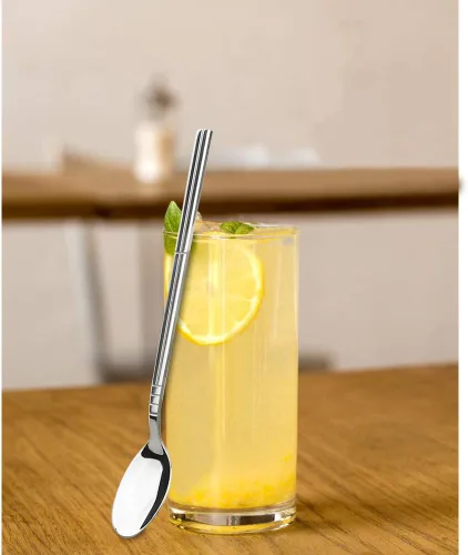 Vista 4 de Saedy 12 cucharas de té de mango largo, cuchara mezcladora de acero inoxidable Para el té helado de batido
