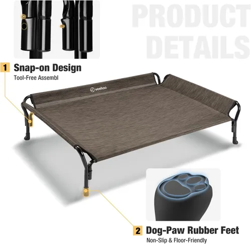 Vista 4 de Veehoo Cama elevada para perro de tamaño mediano, con pasamanos, antideslizante, a prueba de mordidas, lavable y transpirable de malla Teslin