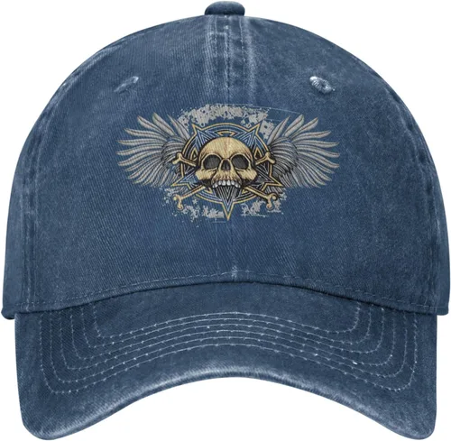 Vista 2 de Cowboy Hat Trendy Hats for Man and Women Djustable Four Season Outdoor Baseball Cap of Hell Skull with Angel Navy Blue