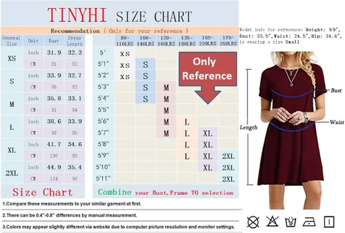 Vista 3 de TINYHI Vestido de túnica para mujer ajustado cómodo casual floral lindo