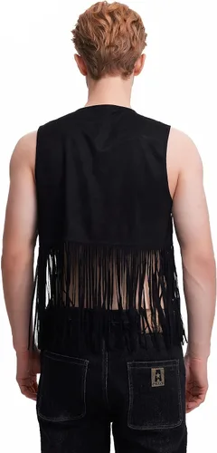 Vista 2 de WDIRARA Chaqueta de fiesta con flecos y frente abierto para hombre