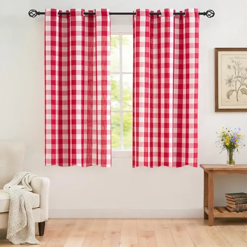 Vista 22 de Jubilantex Paneles de Cortina Semitransparentes a Cuadros Buffalo Blanco y Negro, Cortinas Texturizadas a Cuadros Gingham, Cortinaje, Cortinas