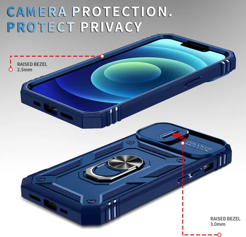 Vista 4 de Funda para iPhone 14, a prueba de golpes, resistente a los impactos, con lente deslizante protectora para iPhone 14 (6.1 pulgadas) (azul)