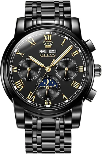 Vista 7 de OLEVS Relojes para hombre automático mecánico de cuerda automática reloj de pulsera multifunción calendario impermeable luminoso