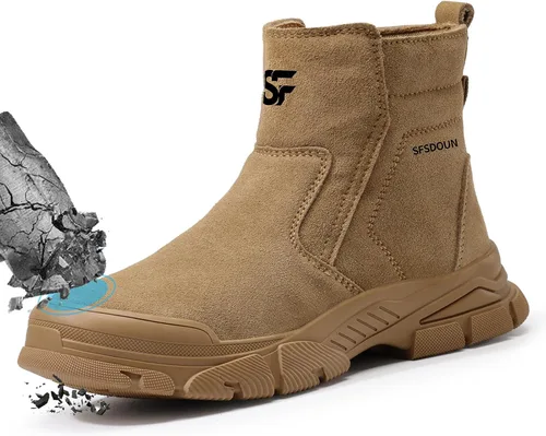 Vista 11 de Botas de trabajo para hombre, botas de soldadura sin cordones para hombres, botas de punta de acero indestructibles, zapatos de punta de acero