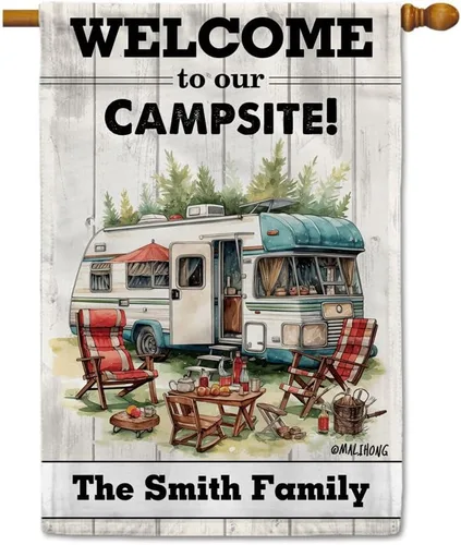 Vista 29 de Custom Welcome to Our Campsite Flag RV Camping Decor 12.5"x18" R26 Style 1