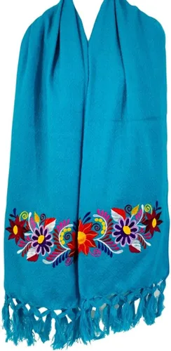 Vista 3 de Leos Imports Chal Rebozo Mexicano Chiapas con Bordado de Flores