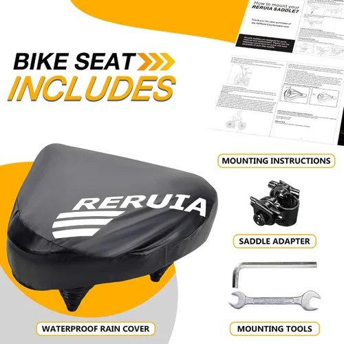 Vista 7 de Asiento de bicicleta grande y cómodo, sillín ancho con absorción de impactos, cojín de bicicleta de ejercicio de gran tamaño con espuma