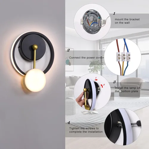 Vista 7 de XEYOU Aplique de pared moderno de 18 W, iluminación LED para interiores, lámpara de pared creativa con forma de reloj, decoración de pared