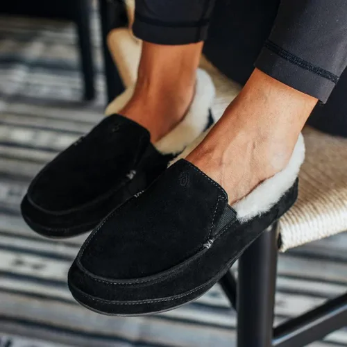 Vista 5 de OLUKAI Ku'una - Pantuflas sin cordones para mujer, piel de oveja auténtica y nobuck de alta calidad, diseño de talón caído, ajuste cómodo