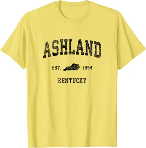 Vista 44 de Ashland Kentucky KY Vintage Sports Design Camiseta de impresión negra Asfalto