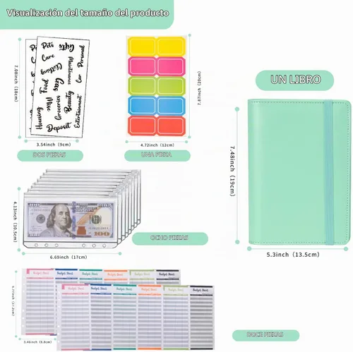 Vista 2 de NICOOTH Carpeta de Presupuesto con Sobres de Efectivo A6 Carpeta para Ahorrar Dinero con Sobres con Cremallera (A6 Verde)