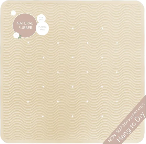Vista 13 de HEVEA Tapete de baño ondulado de goma natural, largo, 28 x 16 pulgadas, tapete antideslizante para ducha y bañera con 388 ventosas, sin plástico