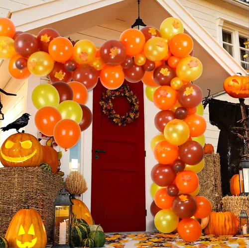 Vista 2 de Juego de 207 guirnaldas de globos de otoño, globos de látex de color otoño de 12 pulgadas y 5 pulgadas con hojas de arce artificiales, decoraciones