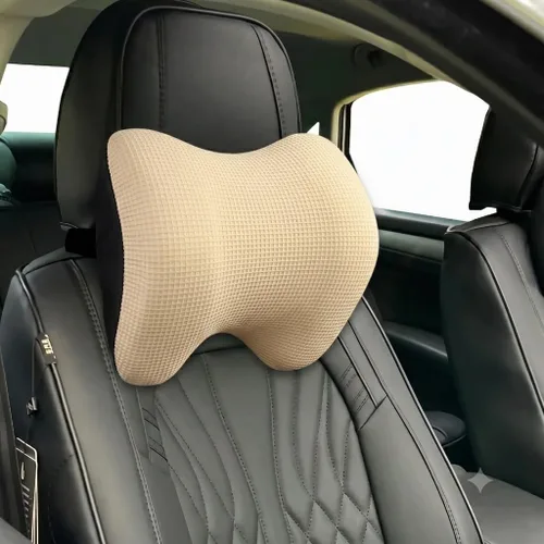 Vista 10 de Almohada súper cómoda para el reposacabezas del coche, almohada para el coche para aliviar el dolor de cuello con correa ajustable, 100% espuma Beige