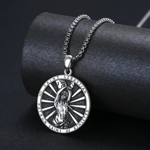 Vista 5 de Collar con medalla de San Patrón, plata de ley 925, collar con colgante de protección, joyería católica, regalos para hombres y mujeres
