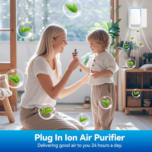Vista 5 de Purificador de aire enchufable para el hogar, ionizadores de aire de iones negativos, ambientador silencioso para dormitorio, oficina, cocina, mini