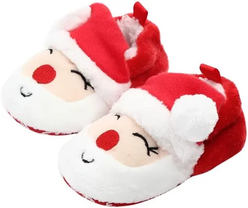 Vista 4 de Zapatos de Navidad para bebé recién nacido, zapatos de Papá Noel, zapatos de forro polar, zapatos de invierno cálidos para primer caminar