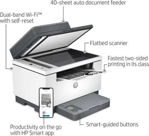 Vista 2 de HP LaserJet MFP M234sdw Impresora inalámbrica monocromática todo en uno con Ethernet integrado e impresión rápida de 2 caras, lista para tinta
