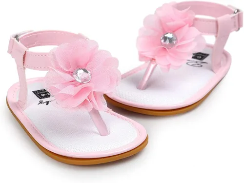 Vista 4 de COSANKIM Sandalias para bebé niña con suela de goma para verano, para exteriores, para cuna, zapatos de vestir