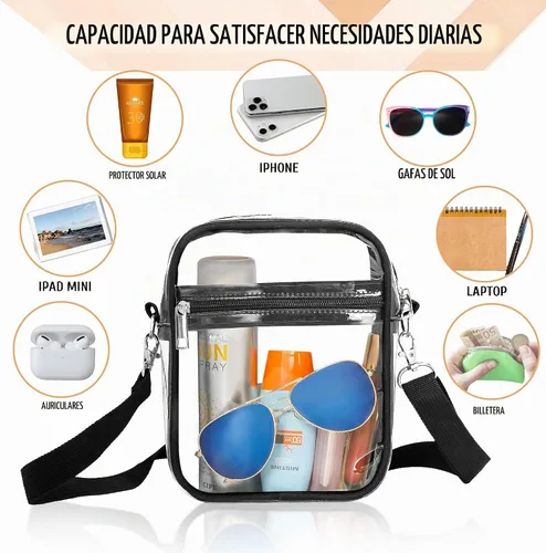 Vista 4 de LWWTBS Bolso cruzado transparente – Bolsa deportiva de concierto aprobada por estadios para mujer con correa ajustable
