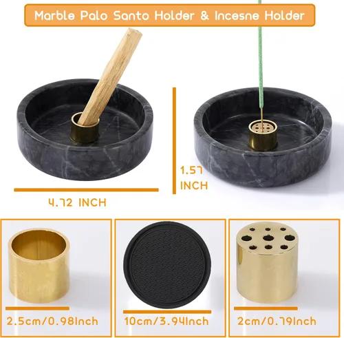 Vista 2 de Soporte Palo Santo, quemador de incienso de mármol natural para palitos de Palo Santo, hecho a mano, madera de palo de incienso (negro natural)