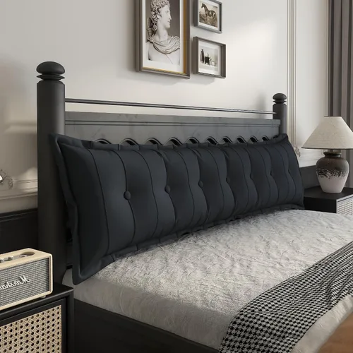 Vista 31 de Johnear Almohada de cabecera negra de felpa para lectura, almohada de apoyo para la espalda, almohada para cama sentada, sofá cama para adultos