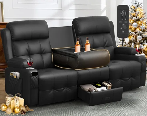 Vista 28 de Sofá reclinable, sofá reclinable con masaje de 3 plazas con gran capacidad de peso, sofá de dos plazas para RV con espacio libre con consola, USB