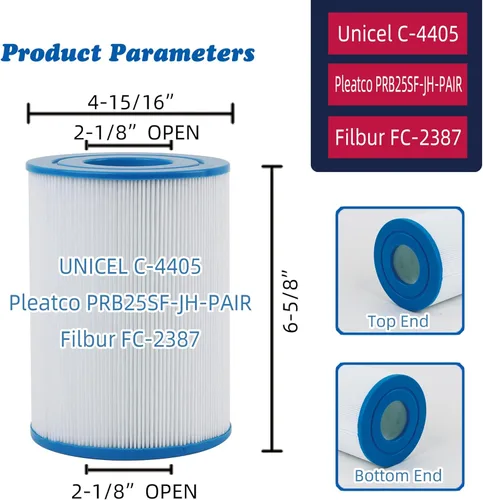 Vista 2 de Filtro de spa C-4405 reemplaza a Unicel C-4405, Filbur FC-2387, PRB25SF-PAIR, Marquis 20342, R172464, APCC7062, CMP 25392-000-100, 17-2464