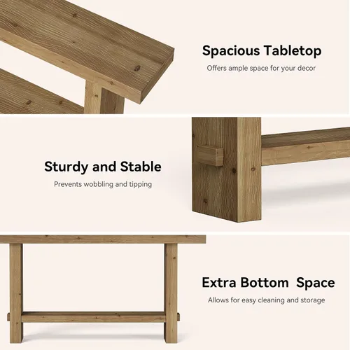 Vista 11 de Mesa consola de madera maciza de 63 pulgadas, mesa de entrada estrecha con estante de almacenamiento de 2 niveles, para pasillo, entrada, sala