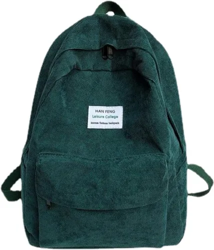Vista 8 de YUESUO Mochila grande de pana Kawaii con bonito colgante de oso vintage para niña, estudiante, mochila escolar, Beige, Classic
