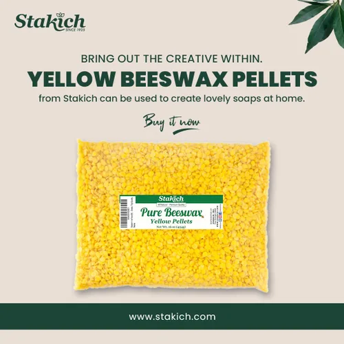Vista 3 de Stakich Pellets de cera de abeja amarilla pura, 100% natural, grado cosmético, calidad premium, (10 libras (en bolsas de 1 libra))