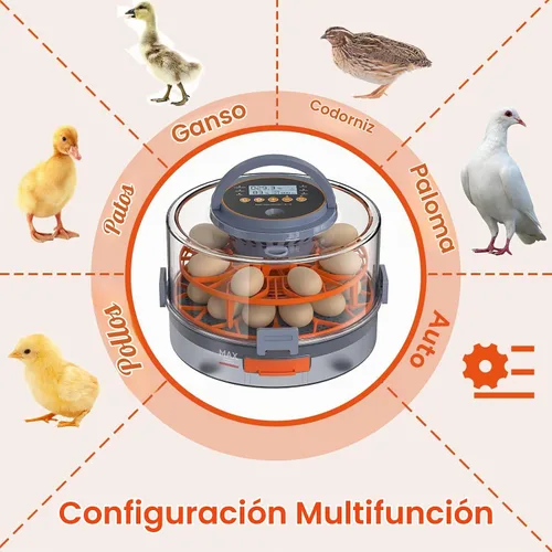 Vista 5 de Incubadora de huevos para incubar 18 huevos con giro automático, sensor de humedad, 5 modos preestablecidos, tapa transparente para observación