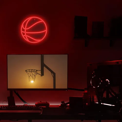 Vista 2 de Señal de neón de baloncesto Lumoonosity - Luces de baloncesto para dormitorio, sala de juegos, pared, decoración temática de baloncesto - Luz