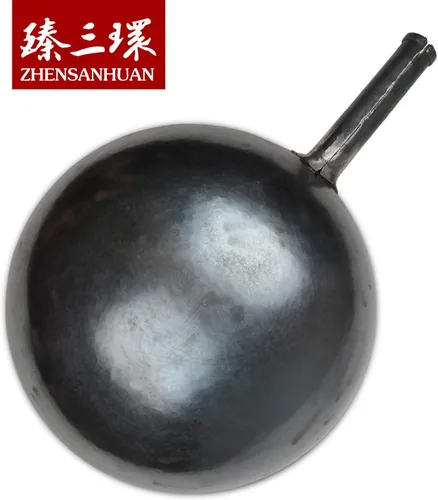 Vista 4 de ZhenSanHuan Woks chinos de hierro martillado a mano y sartenes para saltear, antiadherentes, sin revestimiento, acero al carbono Pow
