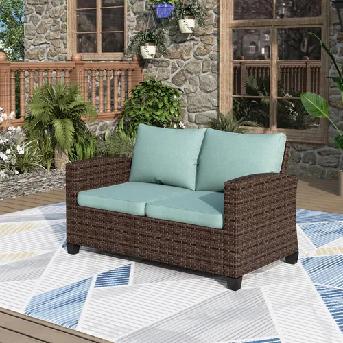 Vista 10 de MIXPATIO Sofá de mimbre para patio de 3 asientos, asientos profundos, con Beige