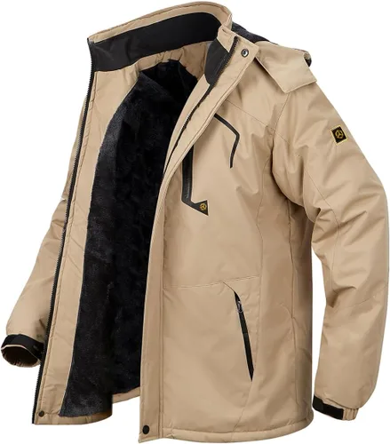 Vista 13 de Chaqueta de esquí para hombre, de invierno, con forro polar cálido, impermeable, cortavientos, con capucha, para montaña, senderismo, nieve y lluvia